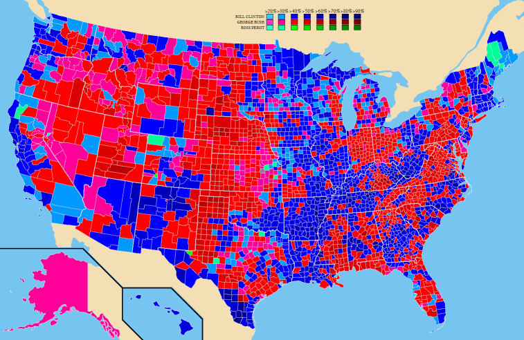 Map of Bill Clinton's first-term election, 1992.