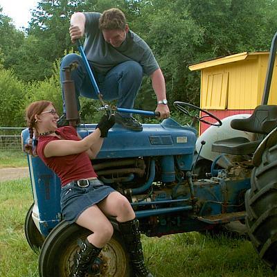 Ford 600 tractor with teenagers